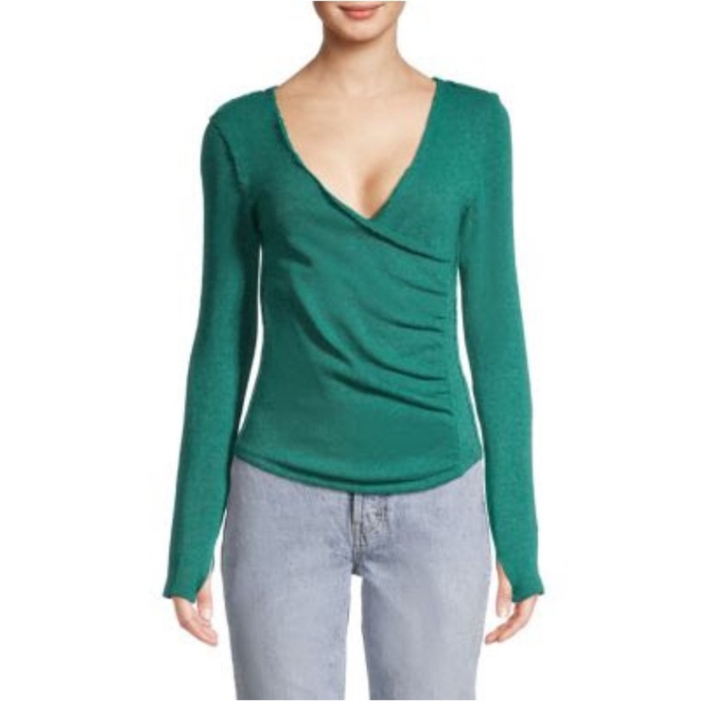FREE PEOPLE Like a Boss Surplice Top 
  in Everglade